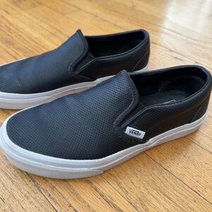 Vans Women’s Perforated Black Slip-On Leather Loafer/sneakers